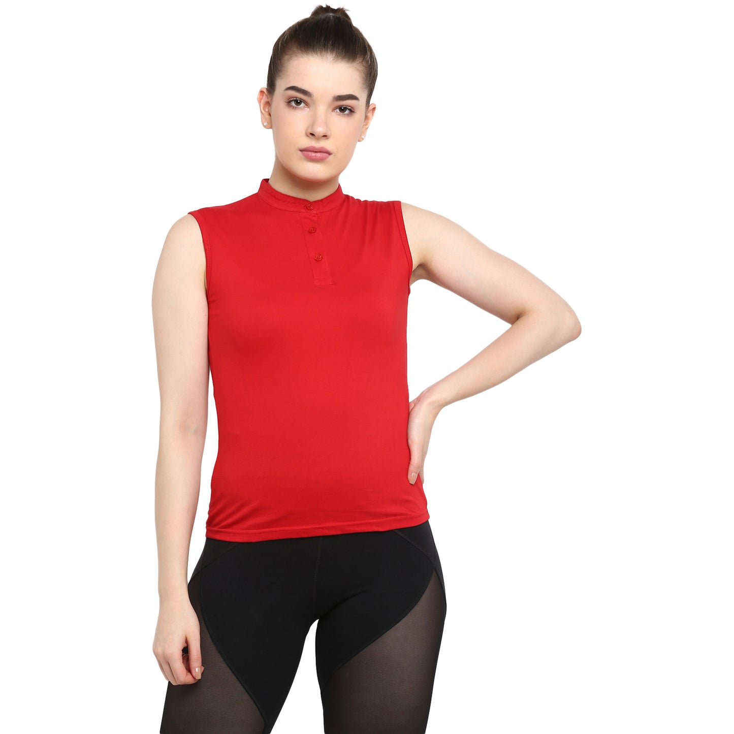 Appulse Women's Sleeveless Mandarin Collar T-Shirt | Women | Premium Cotton | Activewear | Athleisure