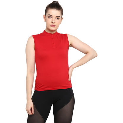 Appulse Women's Sleeveless Mandarin Collar T-Shirt | Women | Premium Cotton | Activewear | Athleisure