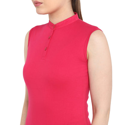 Appulse Women's Sleeveless Mandarin Collar T-Shirt | Women | Premium Cotton | Activewear | Athleisure