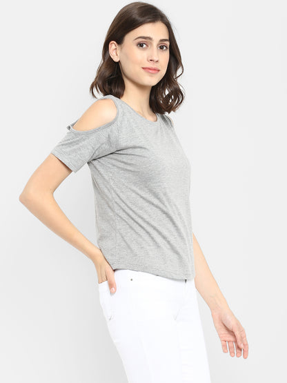 Appulse Women's Round Neck Cold Shoulder T-Shirt | Women | Premium Cotton | Activewear | Athleisure
