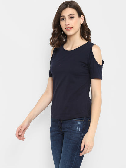Appulse Women's Round Neck Cold Shoulder T-Shirt | Women | Premium Cotton | Activewear | Athleisure