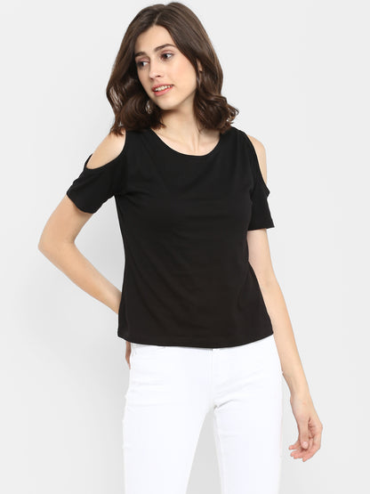 Appulse Women's Round Neck Cold Shoulder T-Shirt | Women | Premium Cotton | Activewear | Athleisure