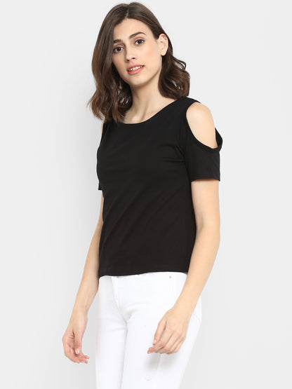 Appulse Women's Round Neck Cold Shoulder T-Shirt | Women | Premium Cotton | Activewear | Athleisure