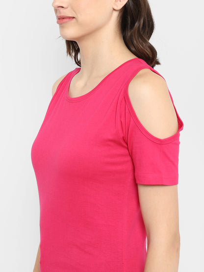 Appulse Women's Round Neck Cold Shoulder T-Shirt | Women | Premium Cotton | Activewear | Athleisure