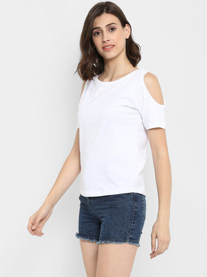 Appulse Women's Round Neck Cold Shoulder T-Shirt | Women | Premium Cotton | Activewear | Athleisure