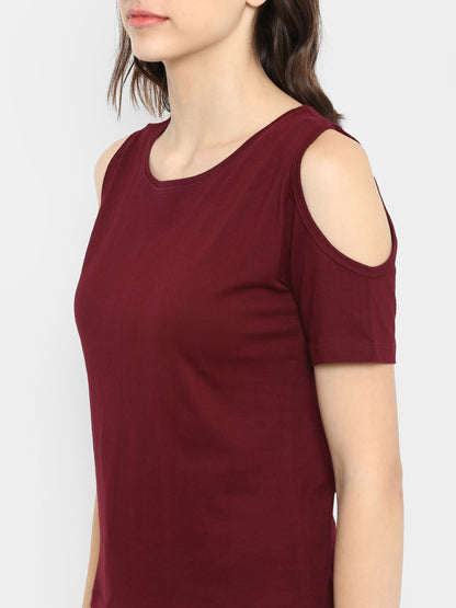 Appulse Women's Round Neck Cold Shoulder T-Shirt | Women | Premium Cotton | Activewear | Athleisure