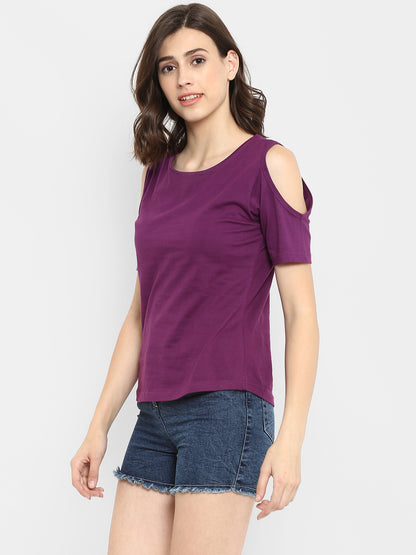 Appulse Women's Round Neck Cold Shoulder T-Shirt | Women | Premium Cotton | Activewear | Athleisure