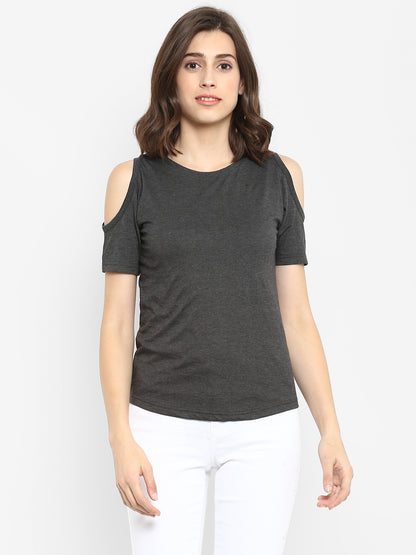 Appulse Women's Round Neck Cold Shoulder T-Shirt | Women | Premium Cotton | Activewear | Athleisure