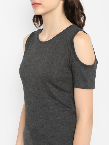 Appulse Women's Round Neck Cold Shoulder T-Shirt | Women | Premium Cotton | Activewear | Athleisure