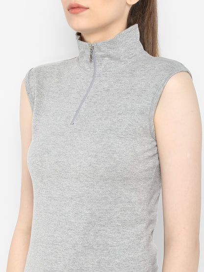 Appulse Women's Sleeveless 1/4 Zip Hi Neck T-Shirt | Women | Premium Cotton | Activewear | Athleisure