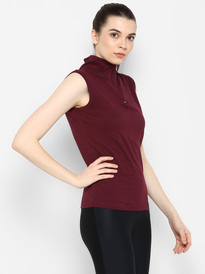 Appulse Women's Sleeveless 1/4 Zip Hi Neck T-Shirt | Women | Premium Cotton | Activewear | Athleisure