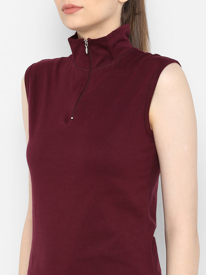 Appulse Women's Sleeveless 1/4 Zip Hi Neck T-Shirt | Women | Premium Cotton | Activewear | Athleisure