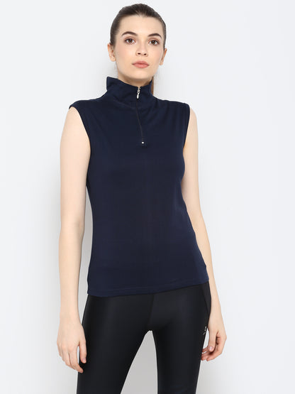 Appulse Women's Sleeveless 1/4 Zip Hi Neck T-Shirt | Women | Premium Cotton | Activewear | Athleisure