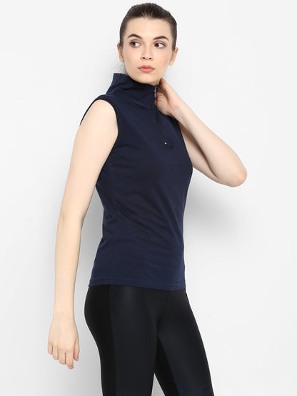 Appulse Women's Sleeveless 1/4 Zip Hi Neck T-Shirt | Women | Premium Cotton | Activewear | Athleisure