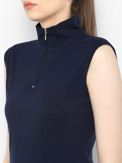 Appulse Women's Sleeveless 1/4 Zip Hi Neck T-Shirt | Women | Premium Cotton | Activewear | Athleisure