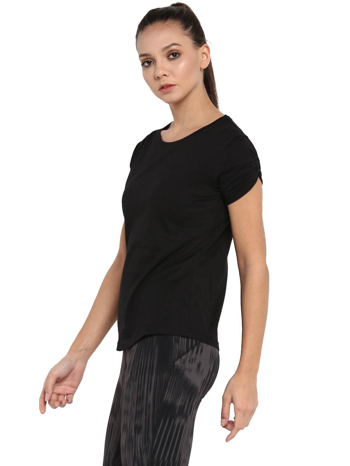 Appulse Women's Gathering sleeve Round Neck T-Shirt | Women | Premium Cotton | Activewear | Athleisure