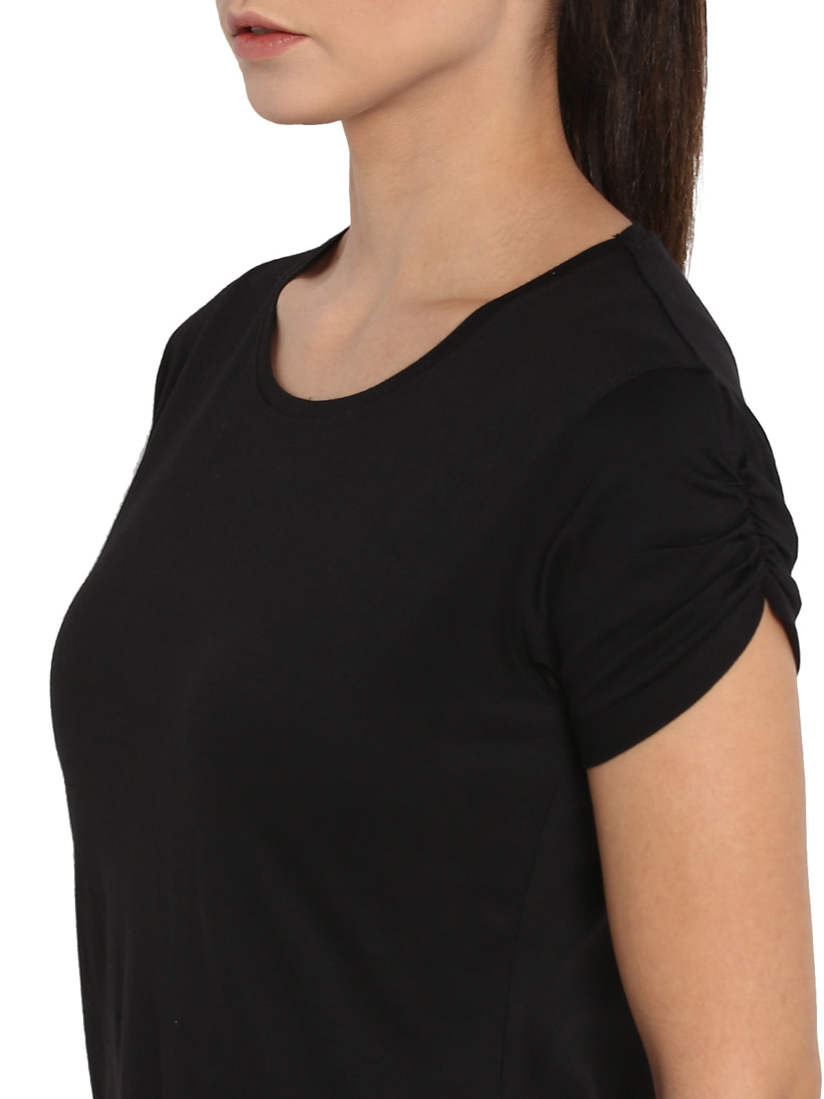 Appulse Women's Gathering sleeve Round Neck T-Shirt | Women | Premium Cotton | Activewear | Athleisure