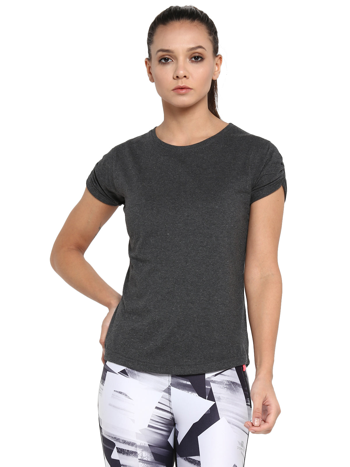 Appulse Women's Gathering sleeve Round Neck T-Shirt | Women | Premium Cotton | Activewear | Athleisure