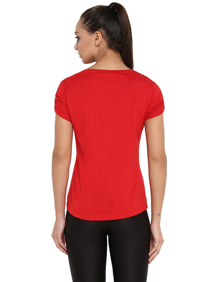 Appulse Women's Gathering sleeve Round Neck T-Shirt | Women | Premium Cotton | Activewear | Athleisure