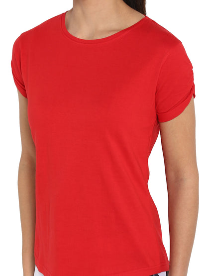 Appulse Women's Gathering sleeve Round Neck T-Shirt | Women | Premium Cotton | Activewear | Athleisure