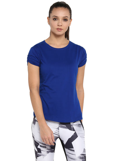 Appulse Women's Gathering sleeve Round Neck T-Shirt | Women | Premium Cotton | Activewear | Athleisure