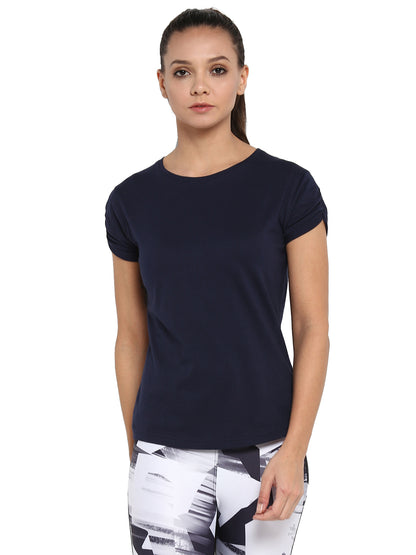 Appulse Women's Gathering sleeve Round Neck T-Shirt | Women | Premium Cotton | Activewear | Athleisure