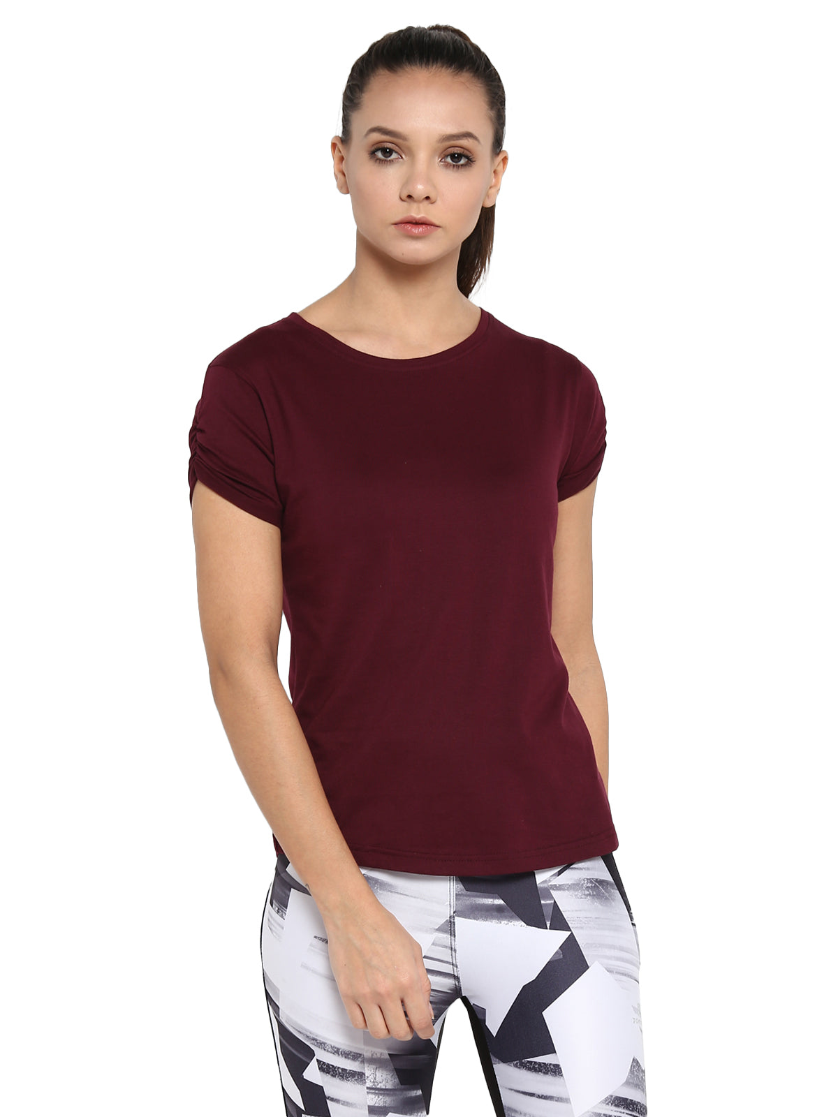 Appulse Women's Gathering sleeve Round Neck T-Shirt | Women | Premium Cotton | Activewear | Athleisure