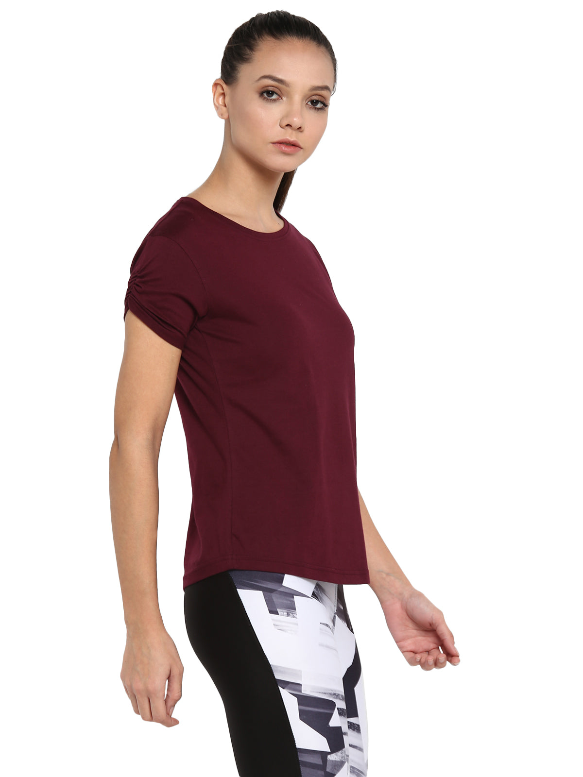 Appulse Women's Gathering sleeve Round Neck T-Shirt | Women | Premium Cotton | Activewear | Athleisure