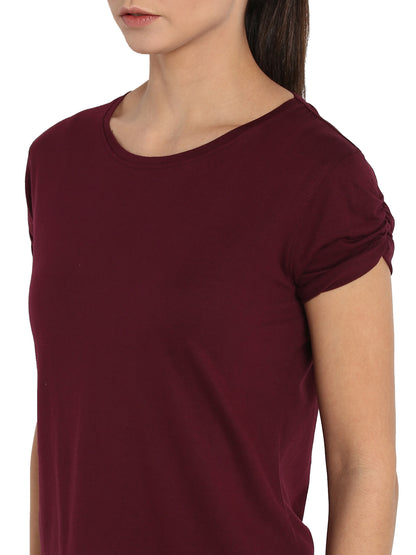 Appulse Women's Gathering sleeve Round Neck T-Shirt | Women | Premium Cotton | Activewear | Athleisure