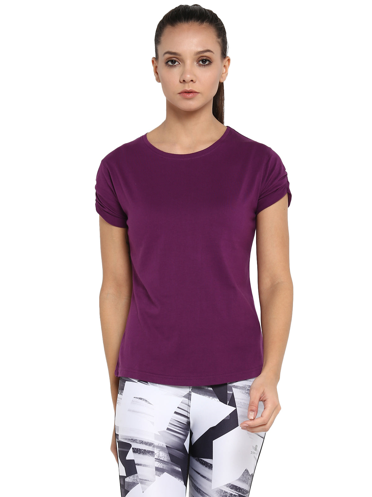 Appulse Women's Gathering sleeve Round Neck T-Shirt | Women | Premium Cotton | Activewear | Athleisure