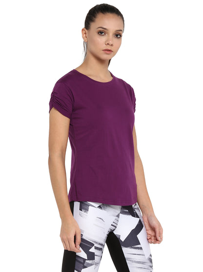 Appulse Women's Gathering sleeve Round Neck T-Shirt | Women | Premium Cotton | Activewear | Athleisure