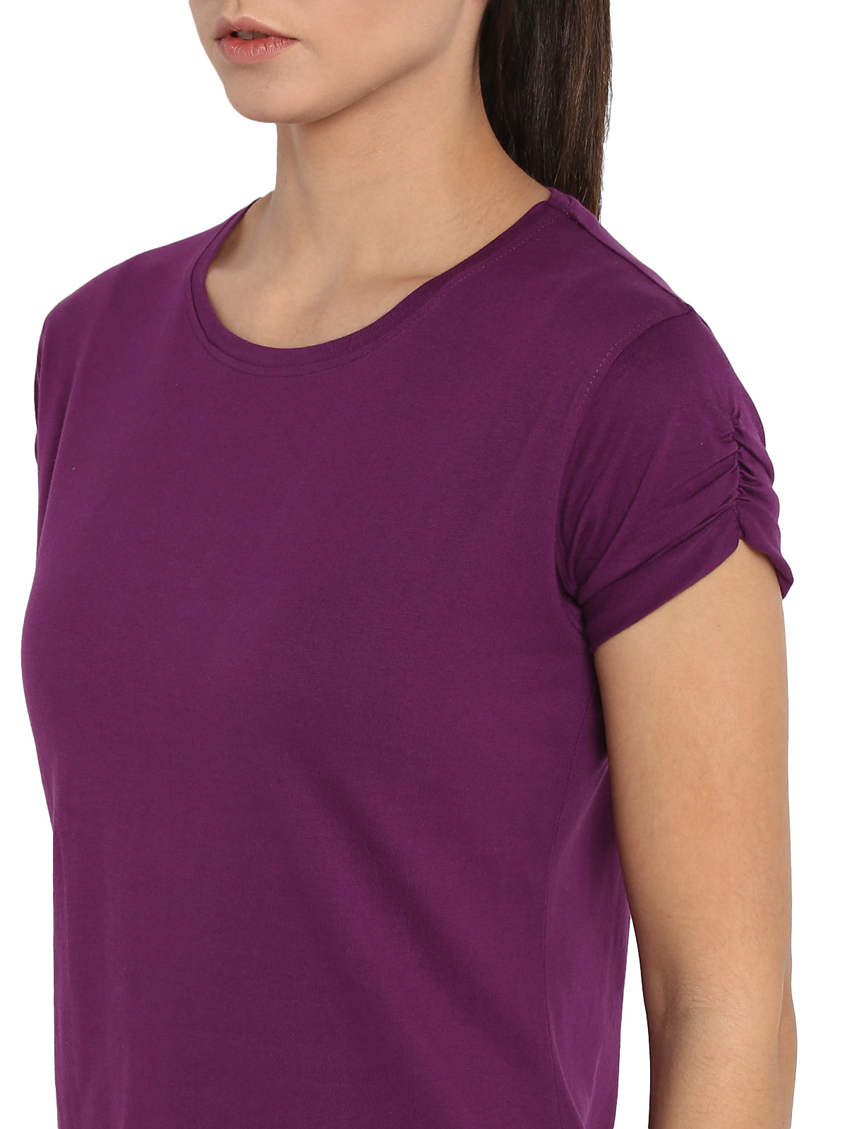 Appulse Women's Gathering sleeve Round Neck T-Shirt | Women | Premium Cotton | Activewear | Athleisure