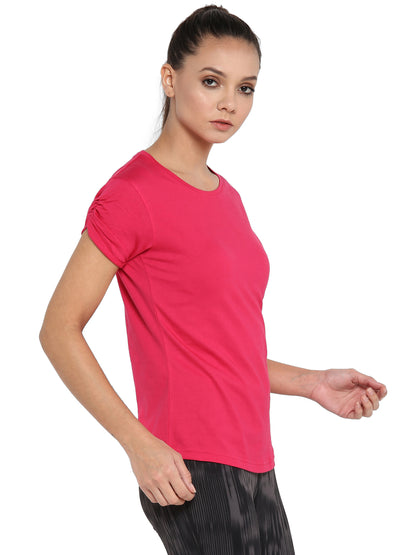 Appulse Women's Gathering sleeve Round Neck T-Shirt | Women | Premium Cotton | Activewear | Athleisure