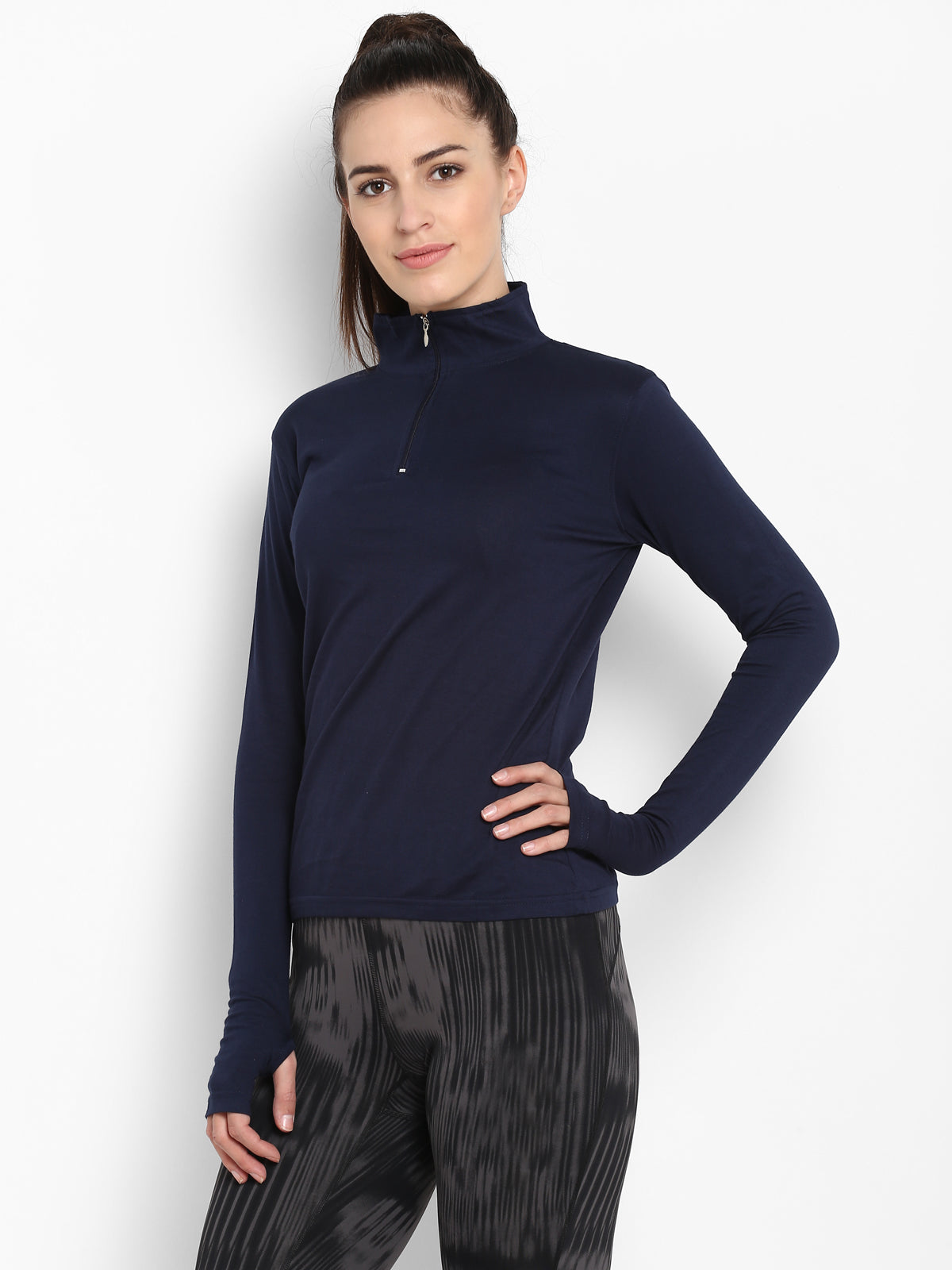 Ap'pulse Women's Hi Neck Long Sleeve Thumbopen Tshirt