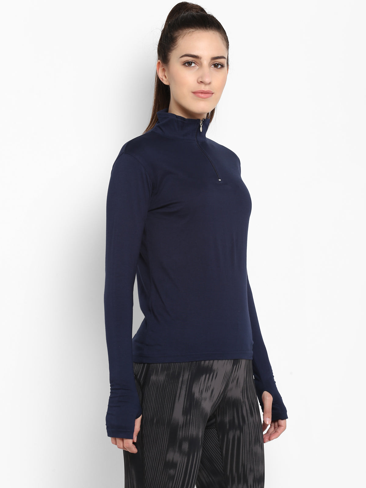 Ap'pulse Women's Hi Neck Long Sleeve Thumbopen Tshirt