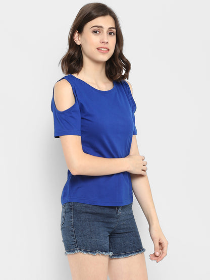 Appulse Women's Round Neck Cold Shoulder T-Shirt | Women | Premium Cotton | Activewear | Athleisure
