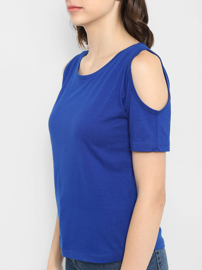 Appulse Women's Round Neck Cold Shoulder T-Shirt | Women | Premium Cotton | Activewear | Athleisure